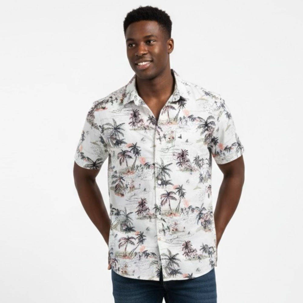 Divided Men's Palm Tree Print Shirt - White and Black